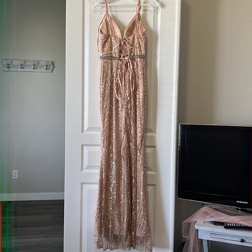 Dancing Queen Xs Rose Gold Sequin Scrappy Dress View 2